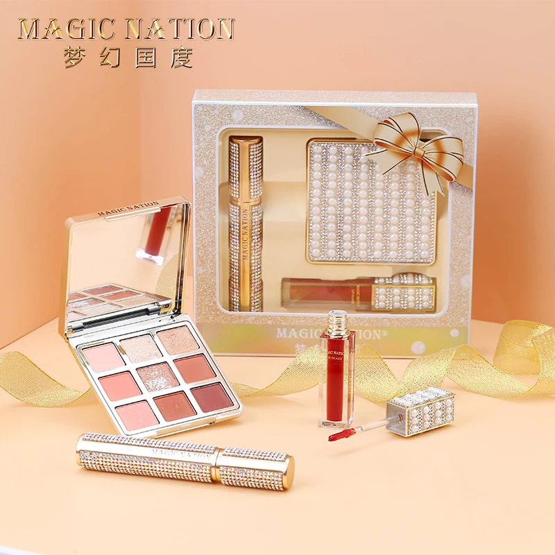 8029 Beauty Pearl Diamond Shinny Makeup Set Lipgloss Eyeshadow Mascara Matte Velvet lipglaze Curcling lengthing Waterproof Pigmented - Цвет: 8029