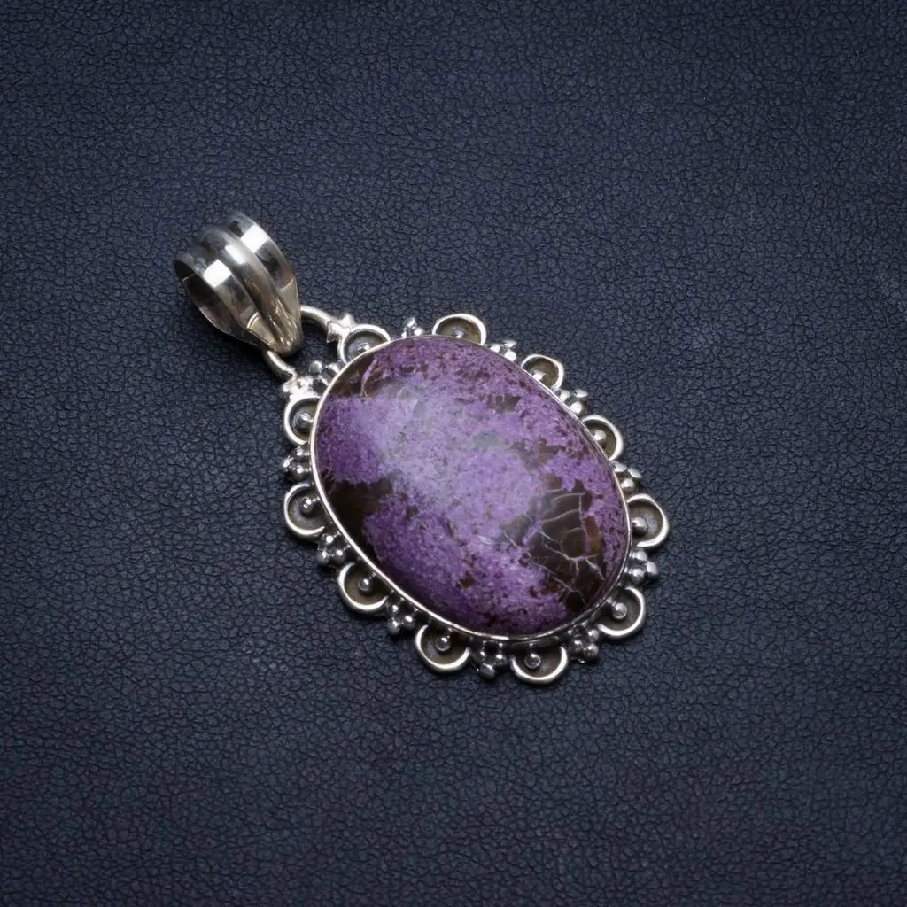 

Natural Charoite Handmade Mexican 925 Sterling Silver Pendant 1 3/4" U0376