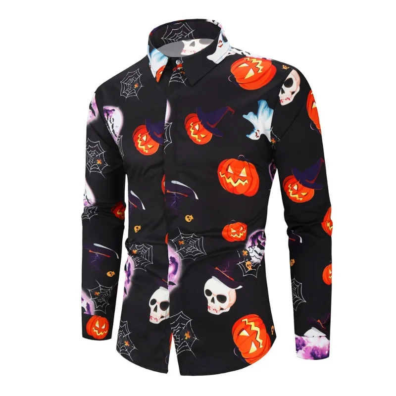 

Halloween costume Men Print Dress Shirt Mens Long Sleeve Button Up Funny Shirts chemise homme