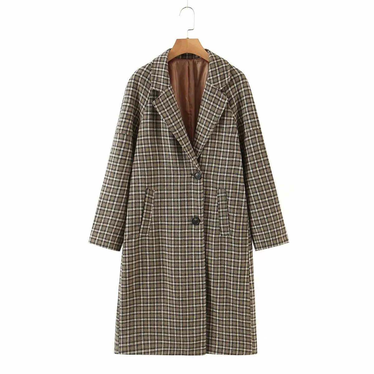 

ZXQJ Women Plaid Long Trench Coat 2021 Autumn Fashion Ladies Korean Style Overcoat Female Casual Loose Warm Woolen Coats
