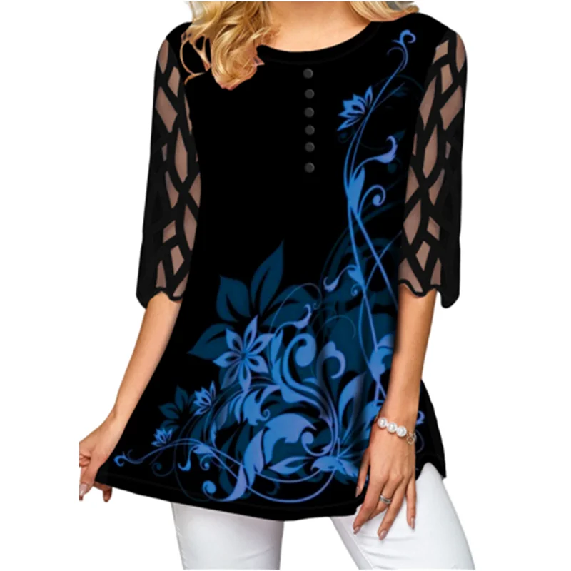 Лоскутное изделие из органзы длинные с рисунком женские майки цветочным принтом