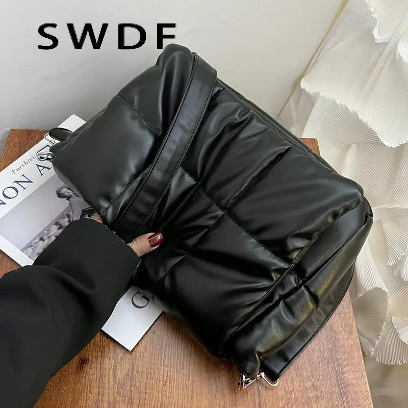 

2022 зимние брендовые стеганые женские сумки через плечо из искусственной кожи с подкладкой, роскошные большие дизайнерские женские сумки, м...