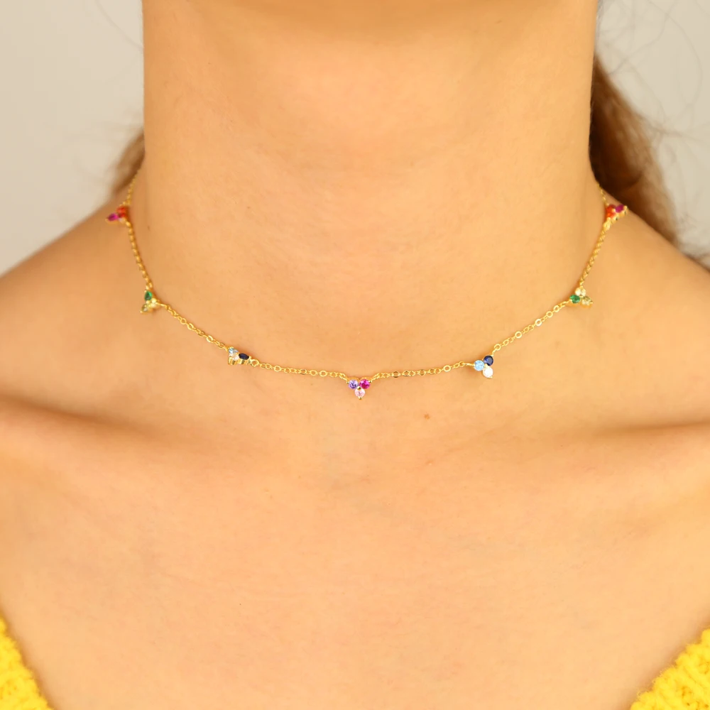 Женское Ожерелье чокер из 100% стерлингового серебра 925 пробы с радужным