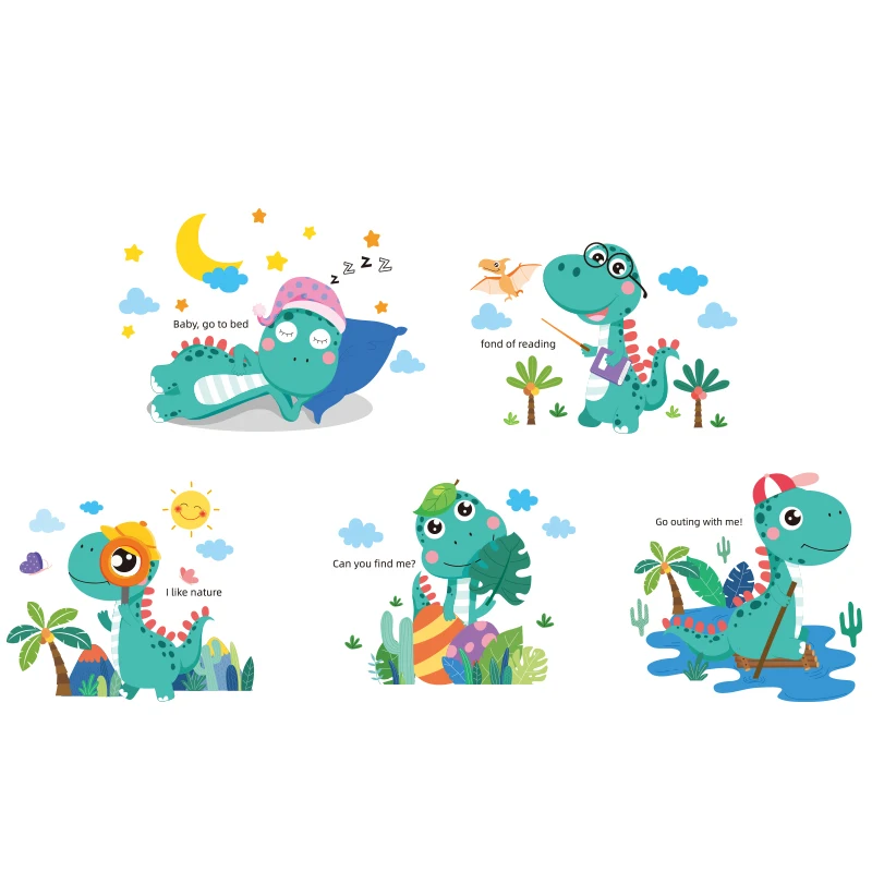 

[SHIJUEHEZI] Cartoon Dinosaur Animals Wall Stickers DIY Stars Moon Wall Decals for Kids Room Baby Bedroom Home Decoration
