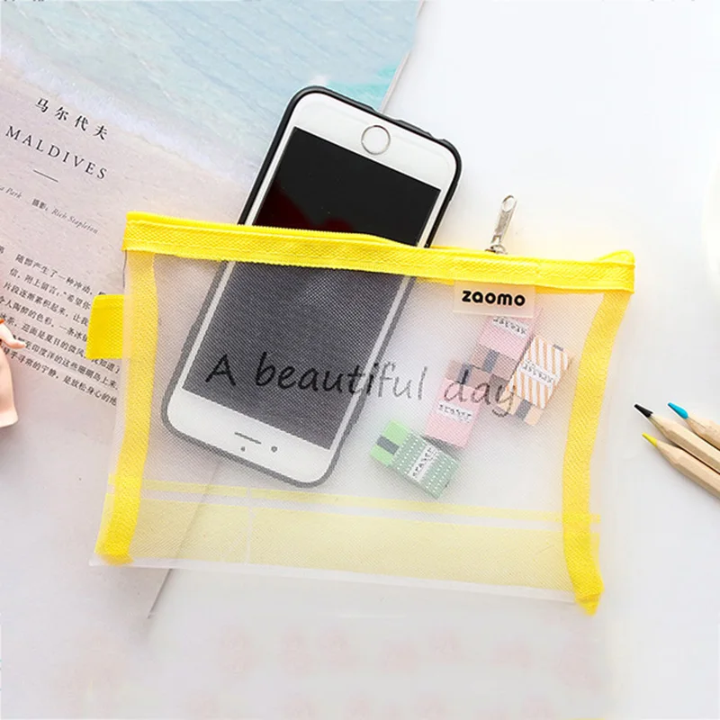 Простой Прозрачный сетчатый пенал милые нейлоновая коробка для ручек и