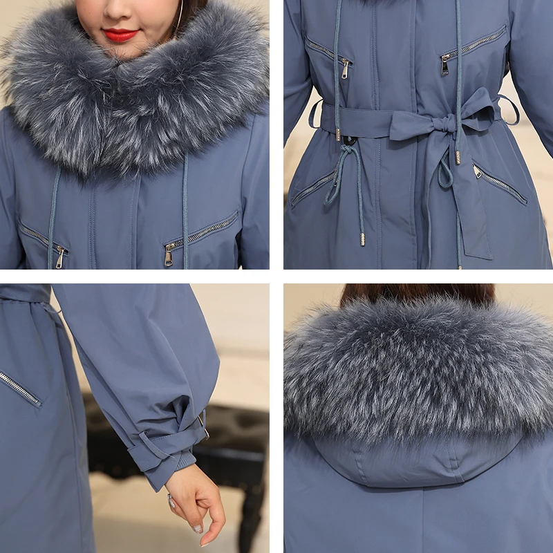 

2020 Winter Long Parka Ukraine Jacket For Women Warm Hooded Oversized Solid With Fur Collar Sashes Thick Coats Ladies