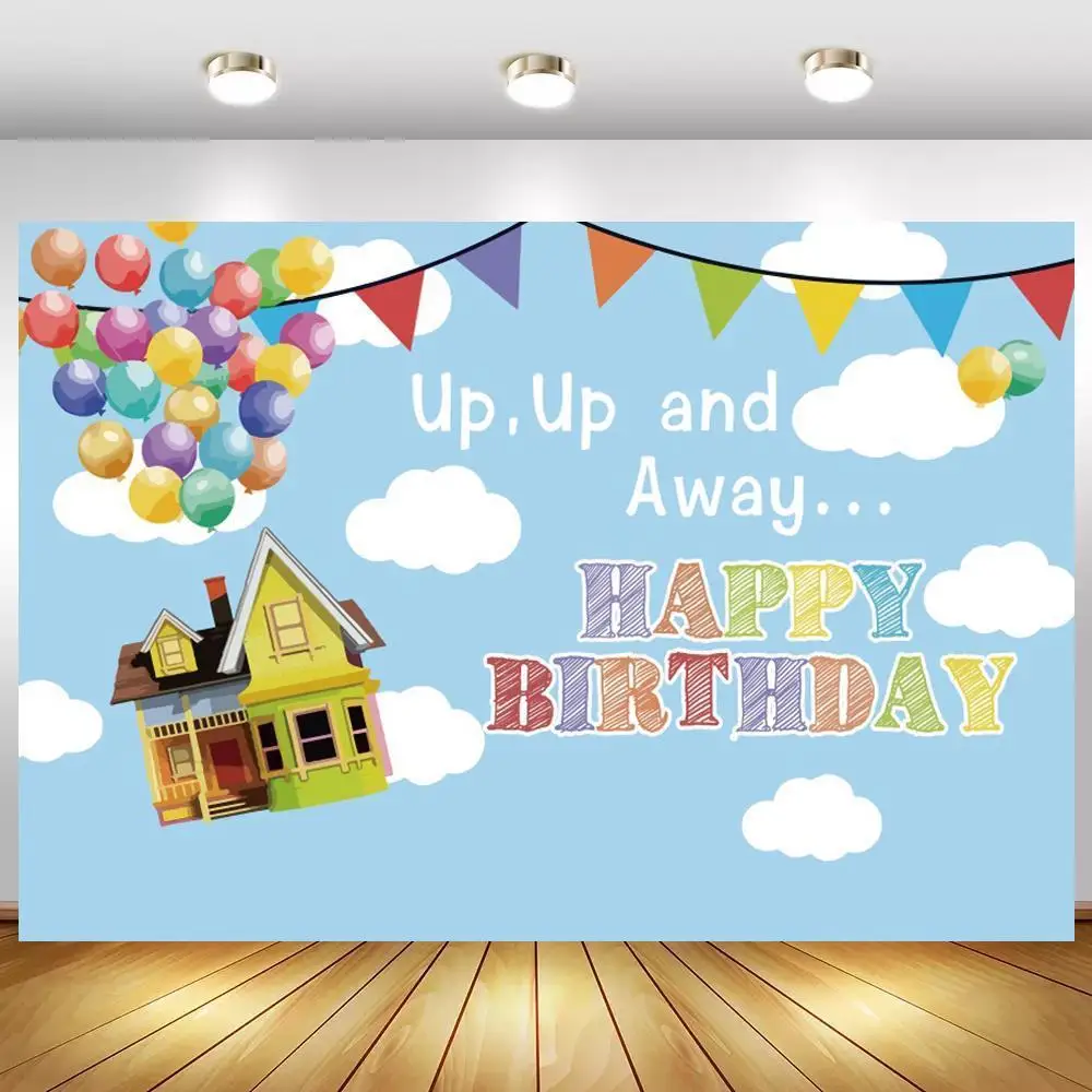 

Family House Kids Birthday Event Party Photo Background Blue Sky Clouds Baby Shower Photography Backdrops Table Decor