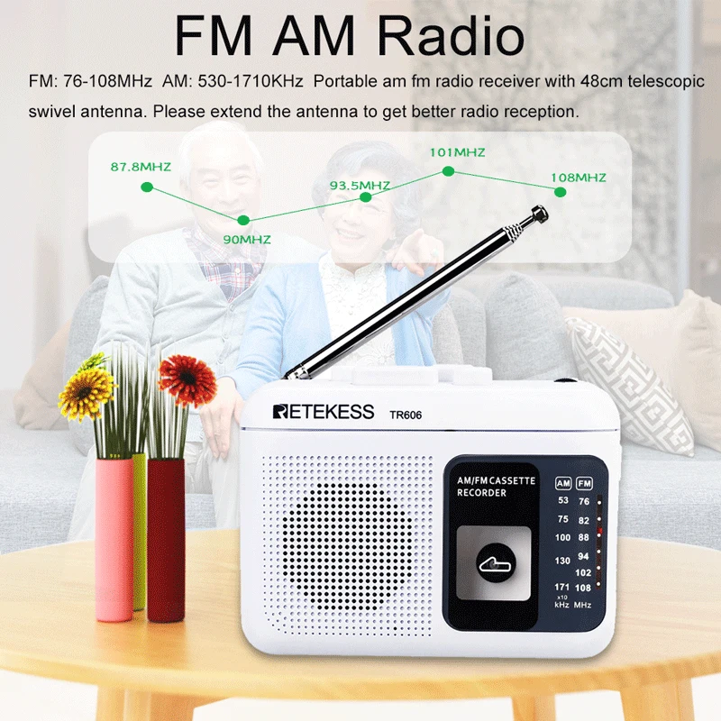 Retekess TR606 Кассетное воспроизведение радио FM/AM портативное Диктофон поддержка