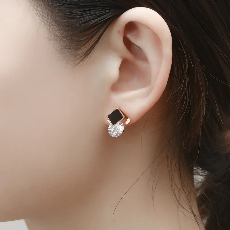 Нержавеющая сталь серьги со шпилькой для Для женщин Золотая Роза камень циркон с