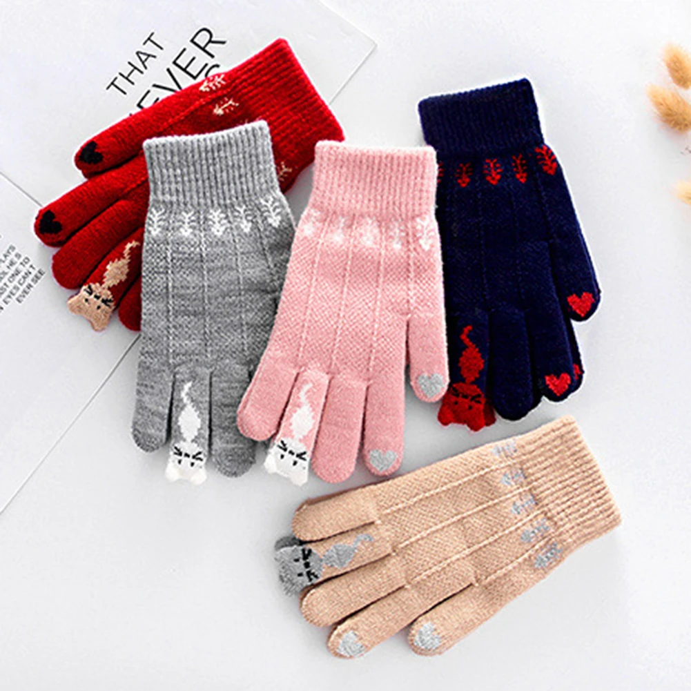 Винтажные вязаные перчатки с рождественским оленем женские утепленные