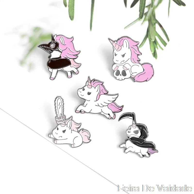 Ювелирные изделия из розового цвета с изображением единорога эмаль на булавке