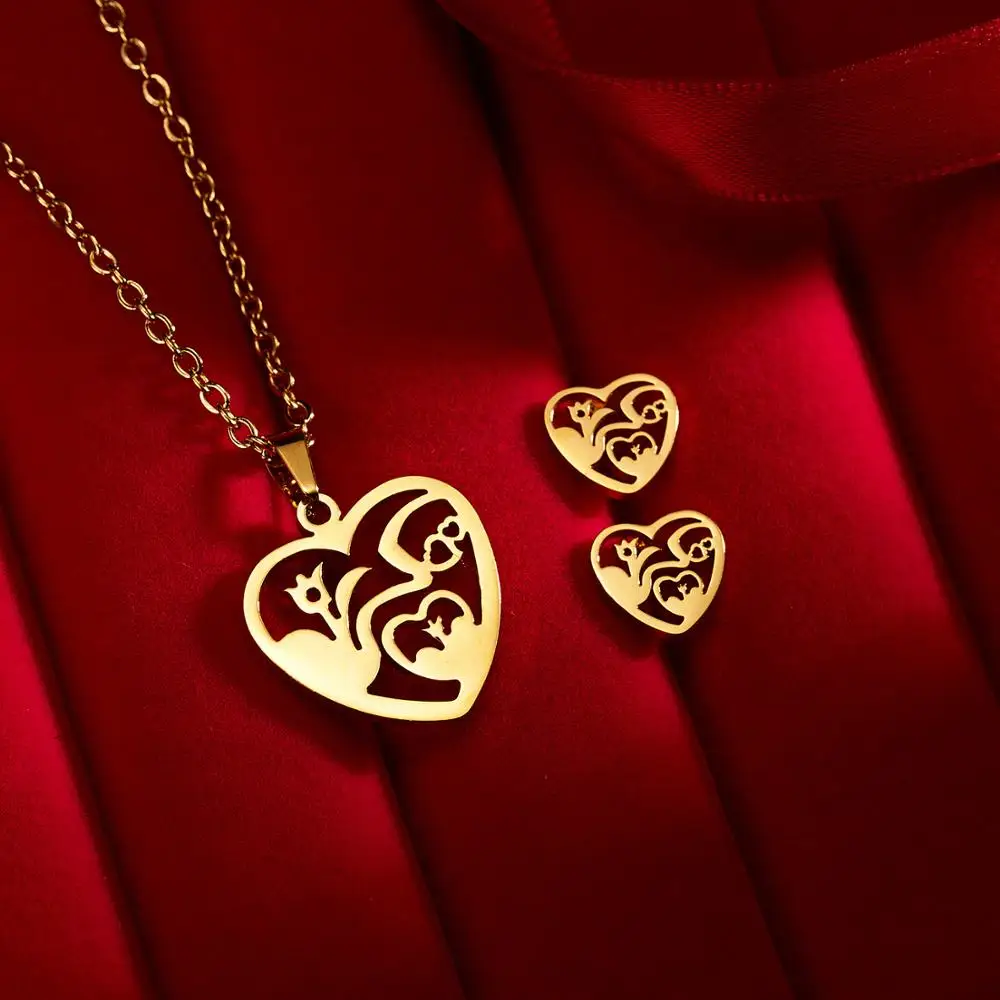 

Belleper Gold Color Stainless Steel Necklace For Women Hollow Pineapple Rose Flower Bike Pendant Necklace Earring Jewelry Set