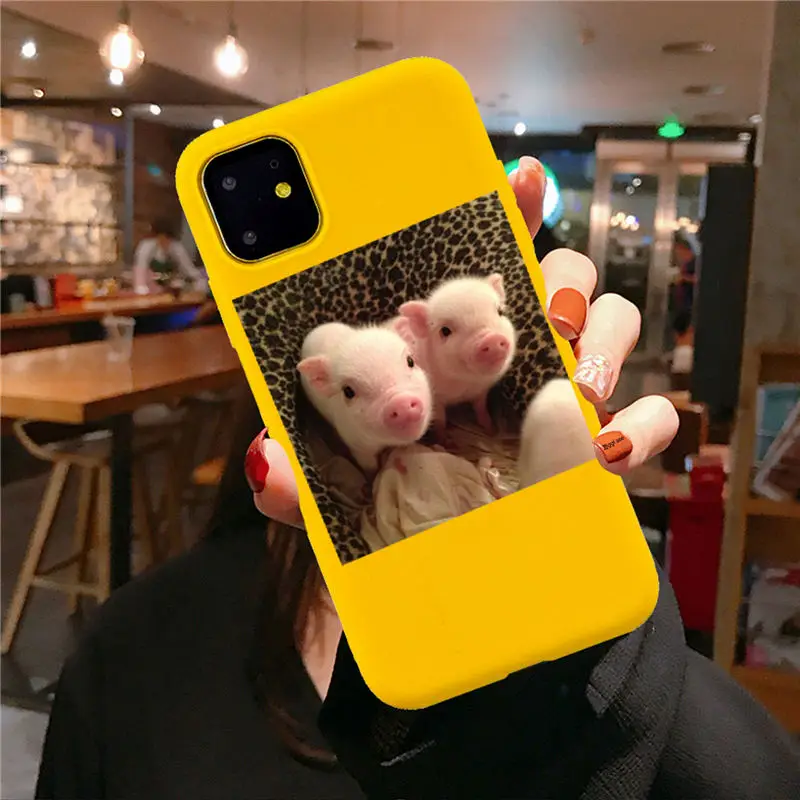 yellow TPU F3185 Забавный чехол для телефона с рисунком поросенка для iphone 11 Pro XS MaxX XR чехол для iphone 6 S 5 5S 7 8 plus Мягкий чехол милые Чехлы для пар - Цвет: yellow TPU F3185