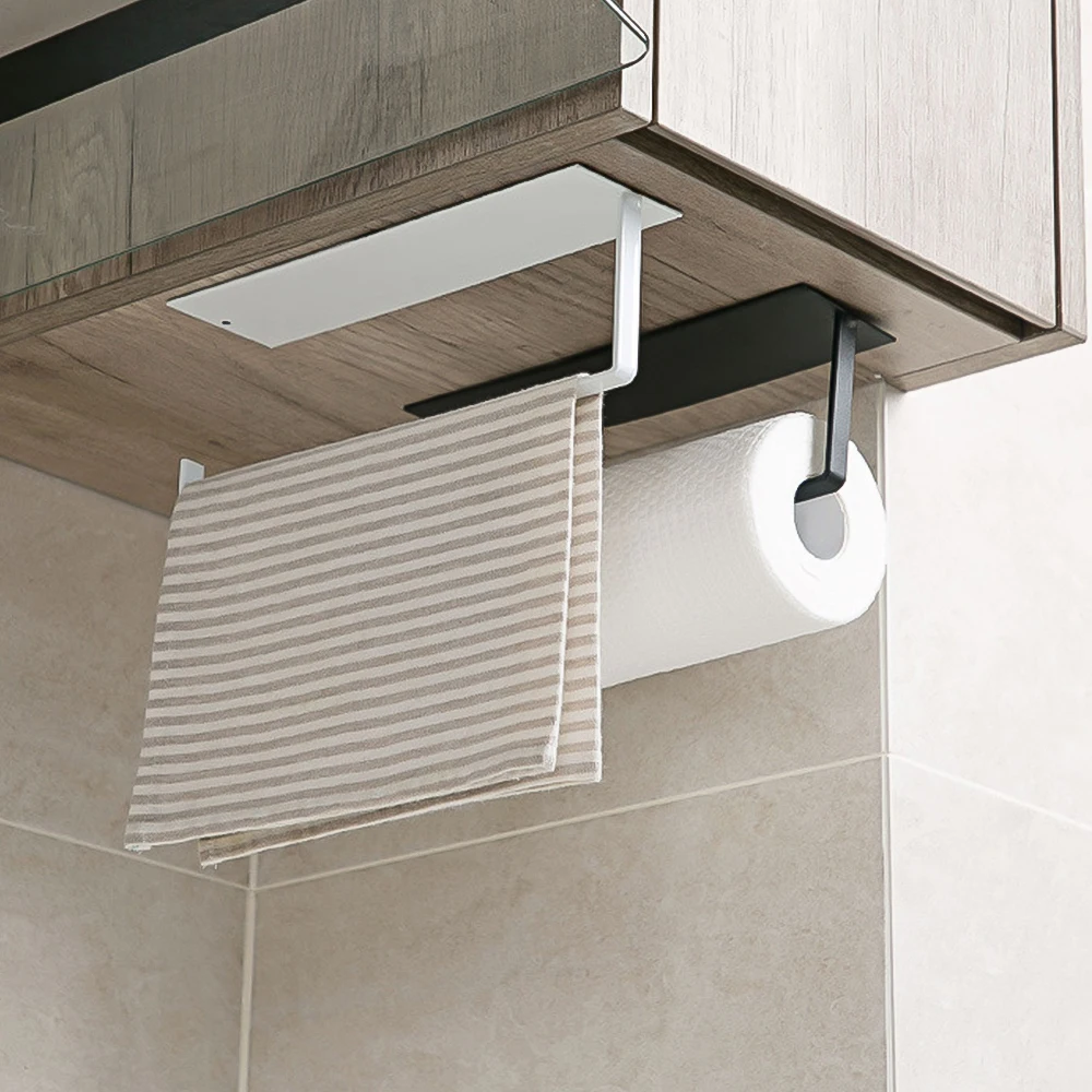 

New Wall Mount Kitchen Self Adhesive Paper Roll Holder Rack For Towel Storage Tissue Hook Bathroom Accessories Stand