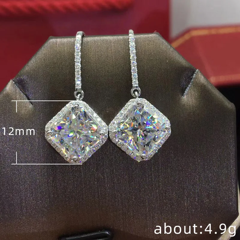 

New Luxury Silver Color Square Drop Earring Wedding Bridal Accessories Shine Zircon Stone Elegant Women Trendy Jewelry