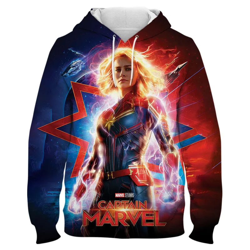 Толстовка с капюшоном Капитан Marvel для мужчин и женщин Модный свитшот 3D принтом