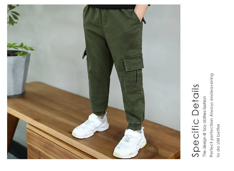 Брюки для мальчиков Chunqiu, однотонные штаны с большими боковыми карманами, новая детская одежда для детей