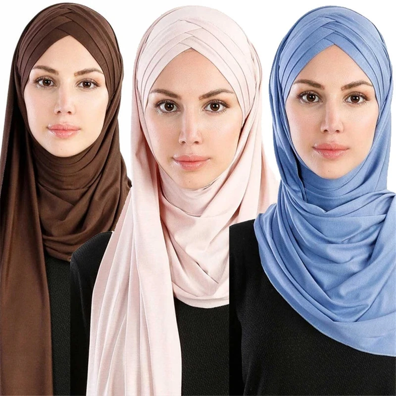 

2021 NEW muslim instand shawl jersey hijab scarf islamic female soft headscarf turban hijab femme musulman foulard head scaves