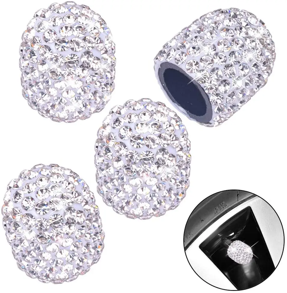 

DBlosp Valve Stem Caps, 4 Pack Handmade Crystal Rhinestone Universal Car Tire Valve Caps Chrome,Attractive Dustproof Bling Car A