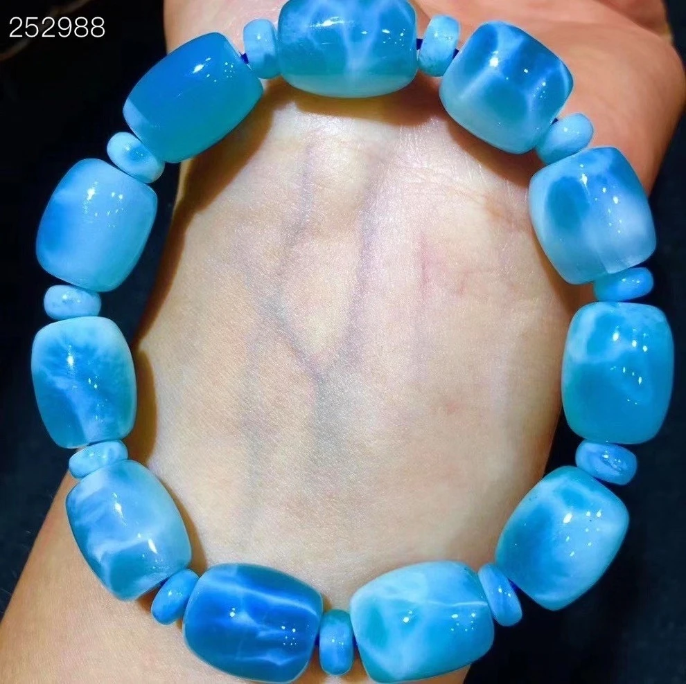 

Genuine Natural Larimar Blue Stone Bracelet Women Men Barrel Beads From Dominia 13.5x11mm Bracelet Jewelry AAAAAA