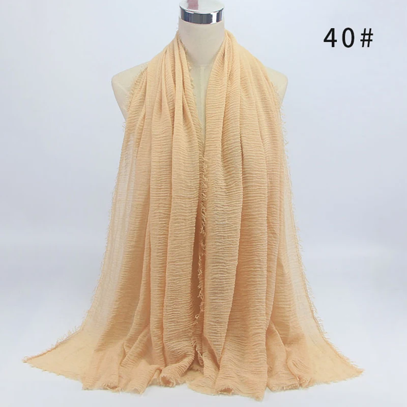 Color 40 Для женщин мусульманские, однотонные мягкие Crinkle хлопок хиджаб длинный шарф мусульманская накидка палантин женские шелковые шарфы мода женский платок хиджаб глушитель выхлопных газов - Цвет: Color 40