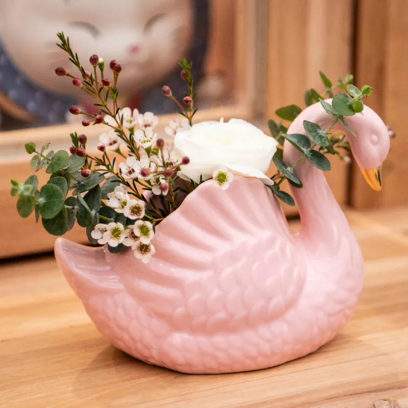 

Creative Export Swan Modeling Flower Pottery Flower Vase Desktop Storage Home Furnishing Decoration Ceramic Gift Box LB42520