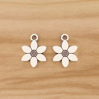 50 pieces double sided flower silver color charms pendants beads for diy bracelet necklace jewellery making accessories 17x12mm