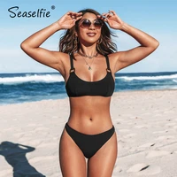 seaselfie black tank low waist bikini set swimsuits women sexy high cut two pieces bathing suit 2022 new swimwear beachwear