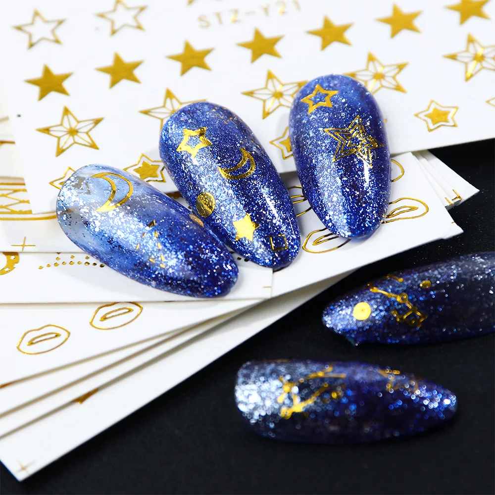 20pcs Geometric Nail Stickers Gold Triangle Star Slider Nail Art Sticker Set Water Decals Manicure Decorations Foils TRSTZ-YY20