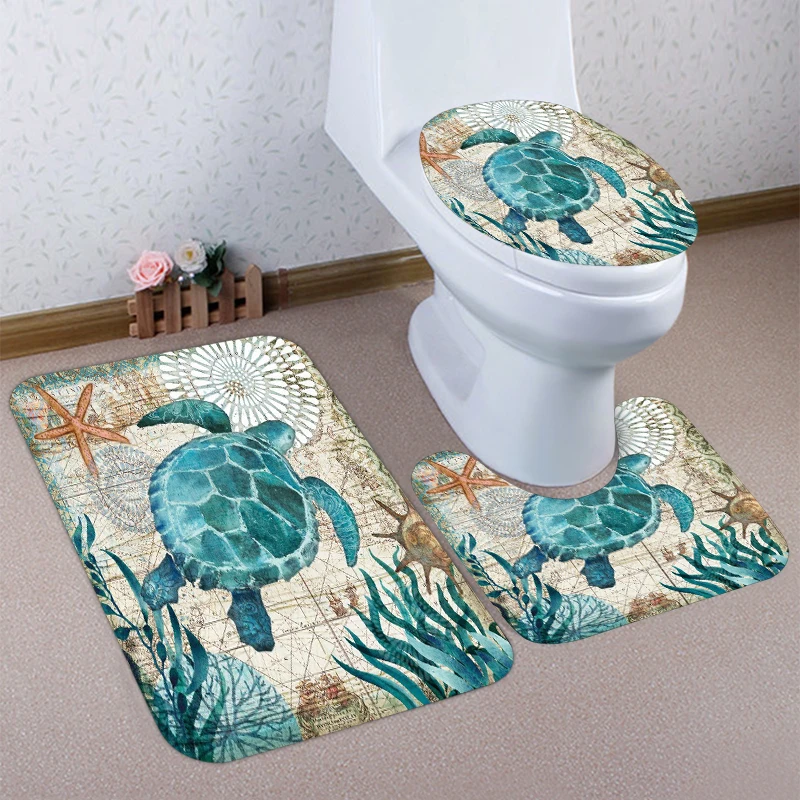 Wooden plank wood grain flower printing flannel toilet bathroom three-level set of floor mats non-slip absorbent decorative mat | Дом и сад