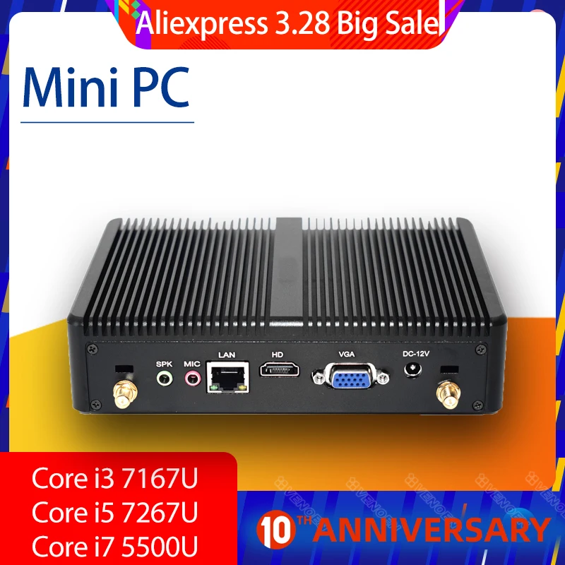 HYSTOU Intel Core i3 безвентиляторный мини ПК 6006U Win10 четырехъядерный J1900 4K HD HDMI VGA HTPC Linux