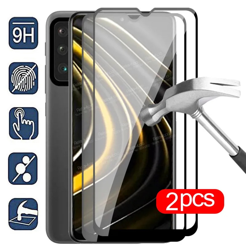 Закаленное стекло с полным покрытием для Xiaomi Poco M3 2 шт. Защитное экрана Xiomi Pocom3
