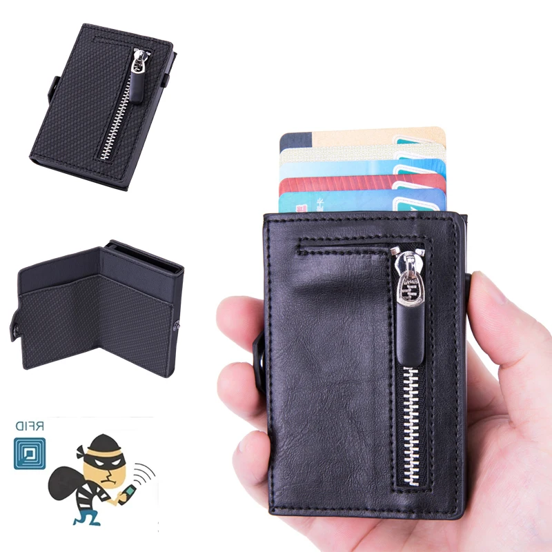 Кошелек мужской с RFID защитой короткий бумажник на молнии в стиле ретро