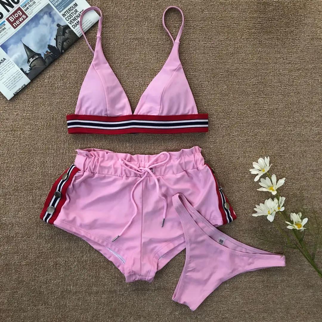 

Sexy Halter Bikini Set Women 2021 Swimsuit High Waist With Shorts Swimwear Bathing Suit Two Piece Set Swimming Suit