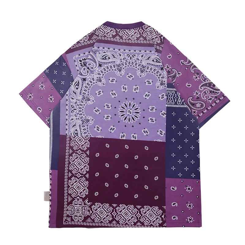 

Kapital Cashew Print Spliced Cotton Tshirt Men and Women Short Sleeve Oversize Casual Summer O Neck Retro Loose Tops Tee