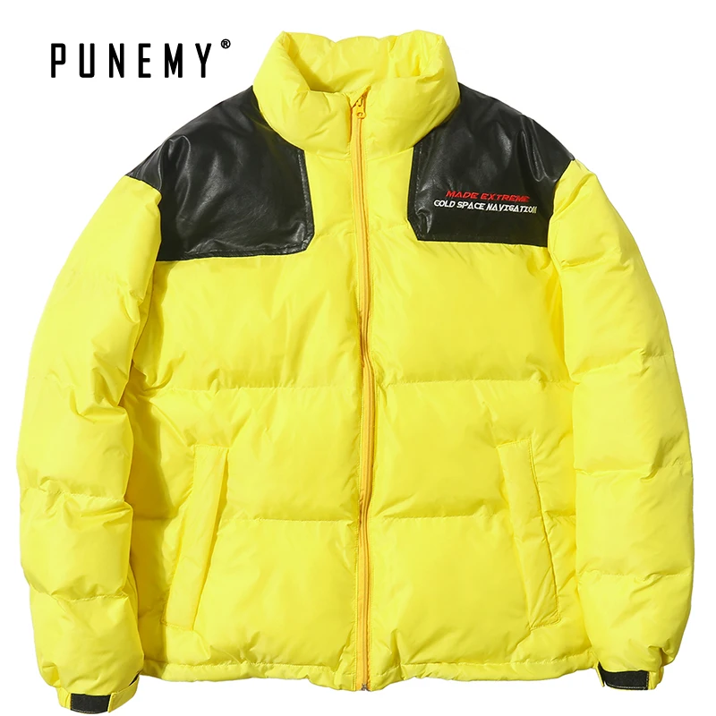 Hip Hop Men Parkas Leather Patchwork Windbreaker Puffer North Canada Coats Oversize Zipper Streetwear Swag Men's Bomber |