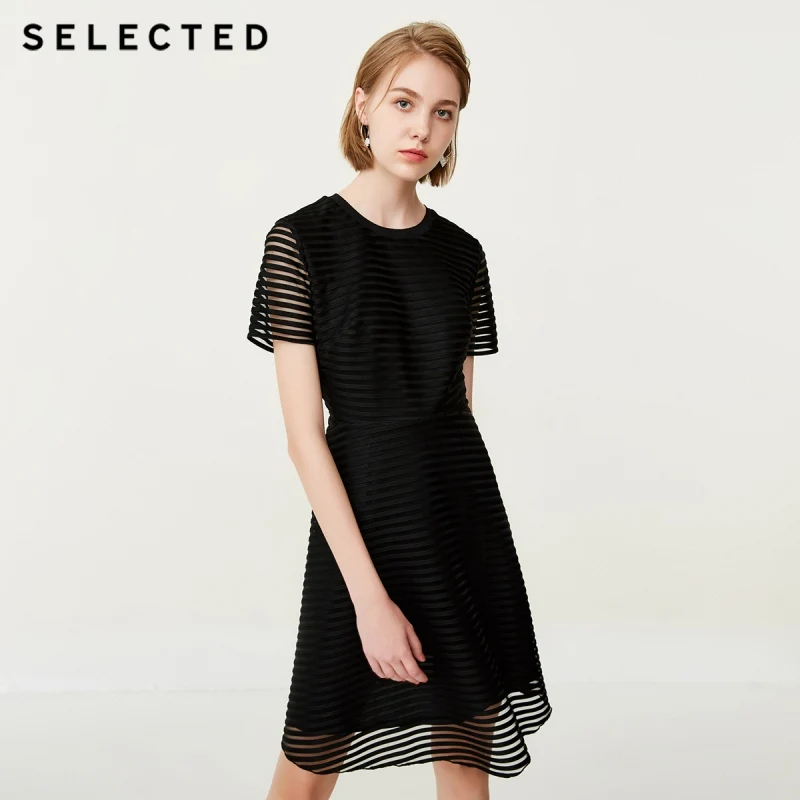 Отборный стрейч сплайсированные шифон вырезы платье зонтик S | 418361501|Женские