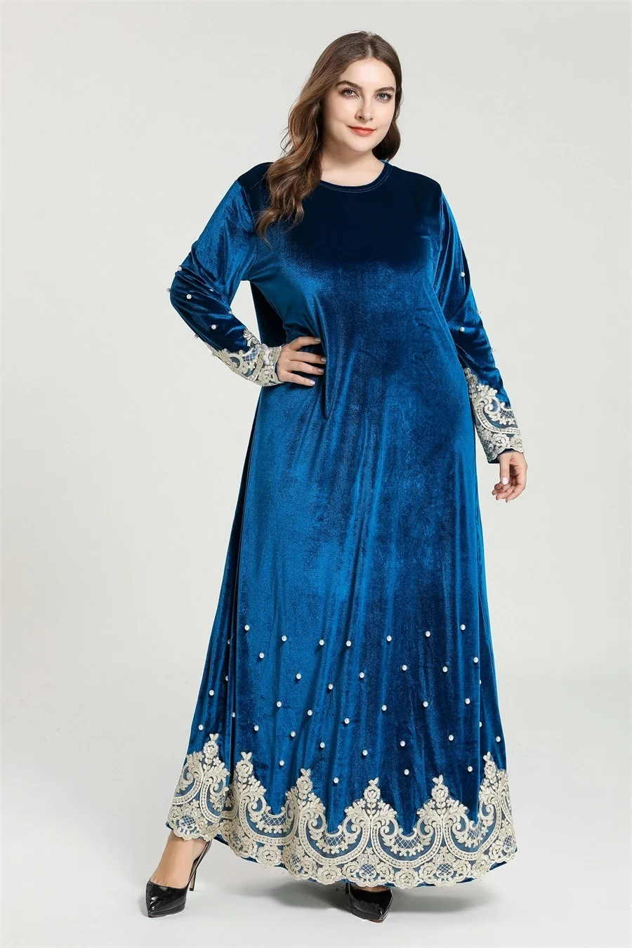 

Plus Size Lace Velvet Abaya Dubai Turkish Hijab Muslim Dress Islamic Clothing Lladies Abayas Caftan Kaftan Dresses Robe Kleding