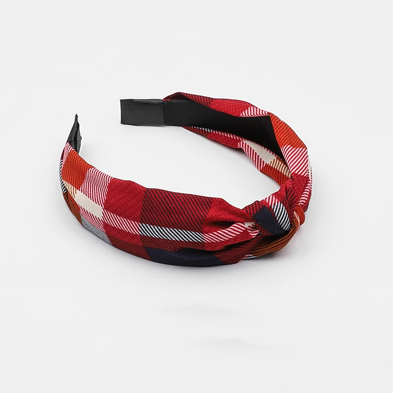 rose red knot Шотландский узор, клетчатые повязки на голову для девочек, эластичные повязки для волос с витой клетчатой клеткой и бантом, аксессуары для волос для женщин - Цвет: rose red knot