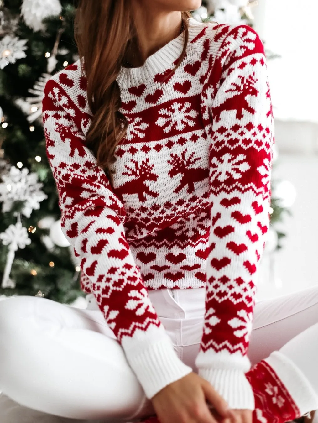 

SHZQ Hot Christmas Women Sweater Santa Claus Xmas Printing Long Sleeve O-neck Christmas Knitting Pullover Sweater Top Jumper Kni