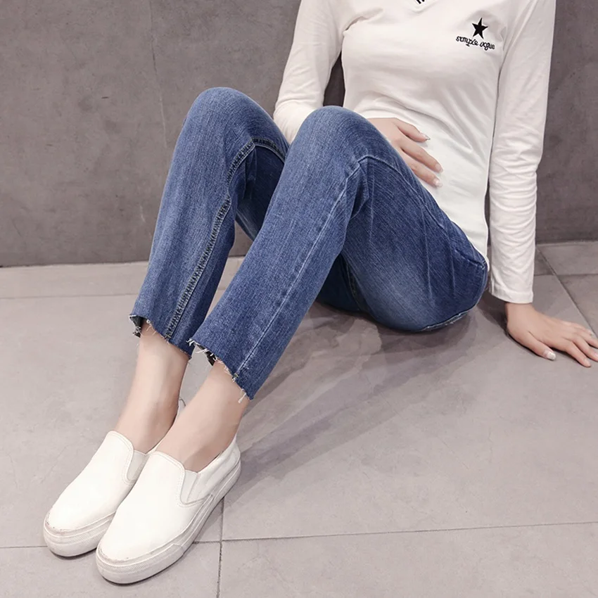 Джинсы для беременных женщин с эффектом потертости узкие прямые брюки дырками