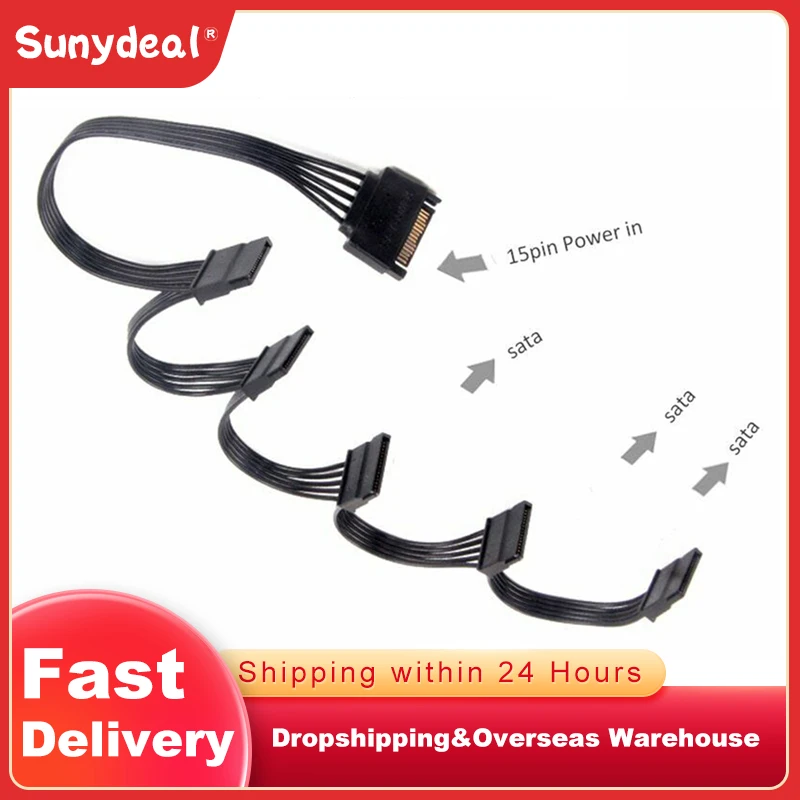 

SATA 15Pin M 1 to 5 SATA 15Pin F Hard Drive Power Supply Splitter Cable Extension Power Cord for PC Sever 15-pin Power Adapter