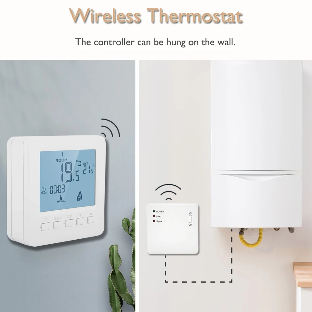 Beok Wireless & RF Thermostat Smart Temperature Controller Kit Programmable Battery Powerd for Gas Boiler Room Heating | Инструменты