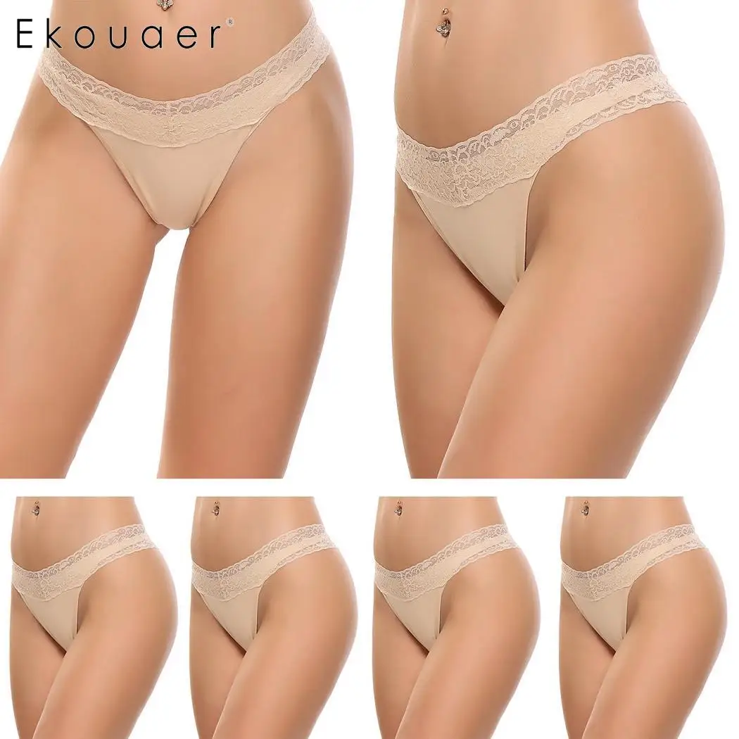 Ekouaer/4 шт., женское мягкое белье, трусики, комплект с кружевной отделкой, стринги, хлопковые трусы, нижнее белье, интимное бесшовное сексуальное нижнее белье s-xxl