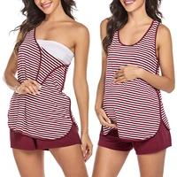 maternity nursing pajamas sleepwear set shorts striped for home wear topsshorts camiseta lactancia