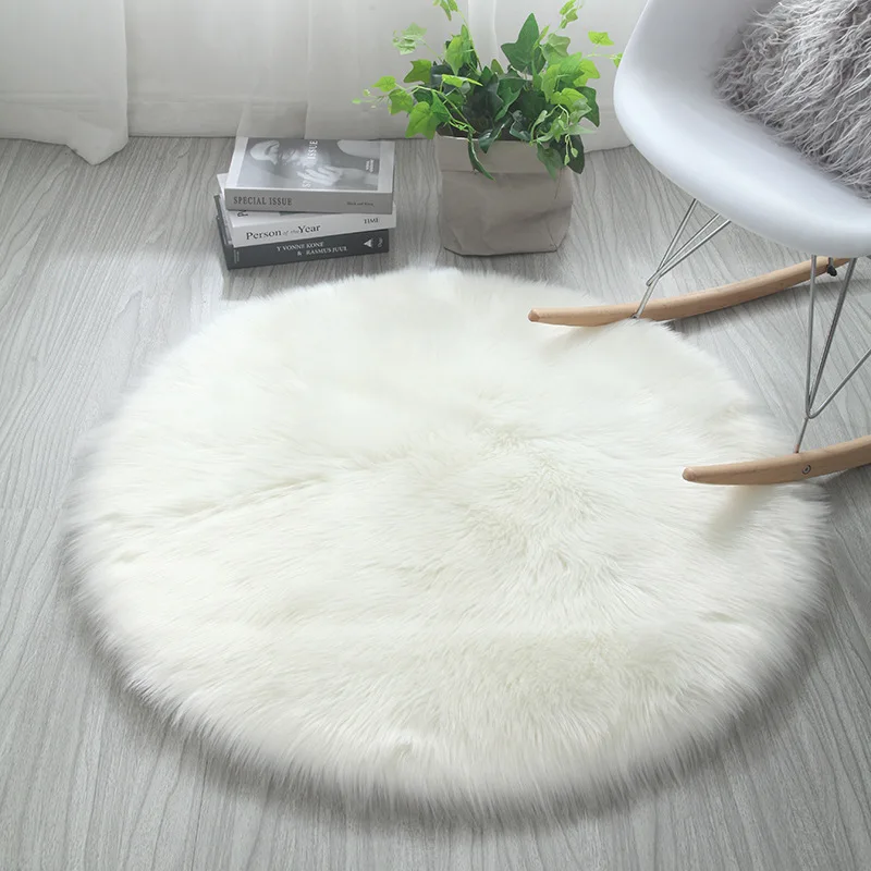 

Round Fluffy Faux Sheepskin Rug For Bedroom Living Room Balcony Shaggy Plush Soft Carpet White Home Floor Mat Rug Bedside Rugs