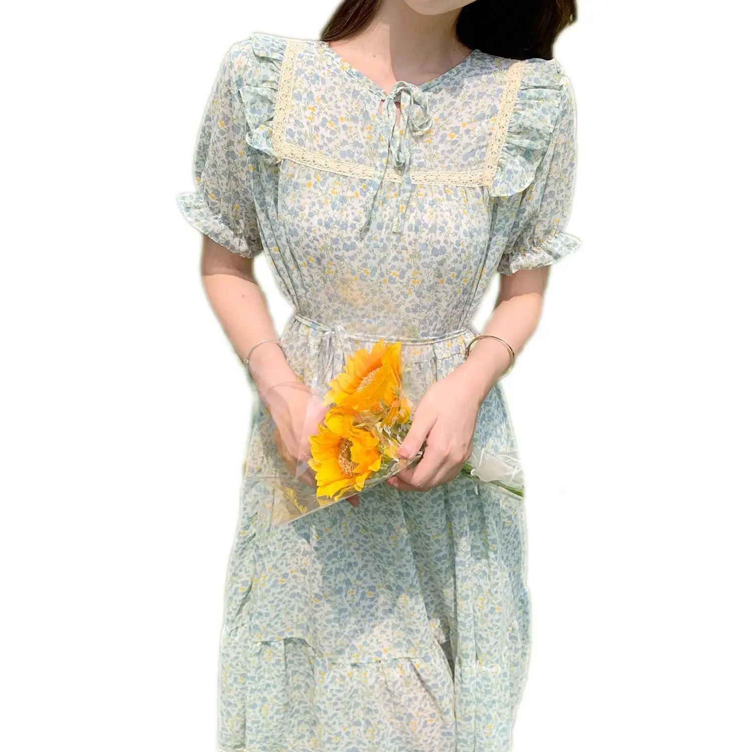 

Make new summer dresses French super fairy's restoring ancient ways is floral chiffon skirt sleeve dress with lotus leaf