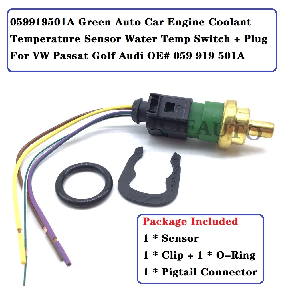 Sensor de temperatura del refrigerante del motor del coche, interruptor de temperatura del agua y enchufe verde para VW Passat, Golf, Audi OE #059, 919, 501A, 059919501A