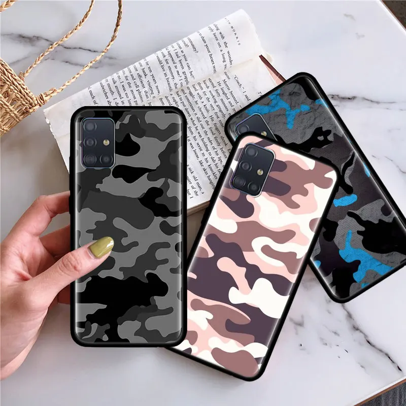 

Camouflage Pattern Camo military Army Case For Samsung Galaxy A51 A71 A01 A81 A91 A50 A70 A70s M31 Black Silicone Phone Cover Fu