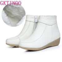 gktinoo genuine leather cow women ankle boots warm fur waterproof slip on wedge comfortable booties autumn winter shoes non slip